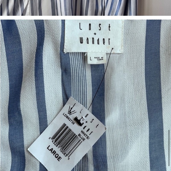NWOT Lost + Wander Blue White Striped Tie Front Maxi Dress Size L - Picture 9 of 11
